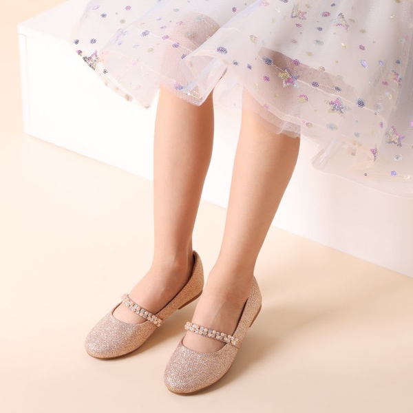 Girl's Strap Mary Jane Ballerina Flats - ROSE GOLD GLITTER - 1